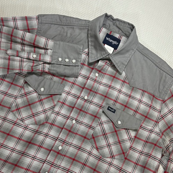 Wrangler Other - Wrangler Mens XL Western Brushpopper Pearl Snap Plaid Long Sleeve Cotton